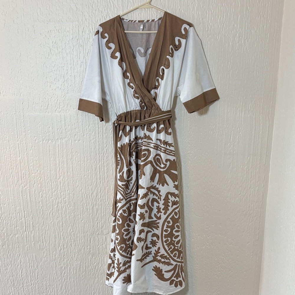 Kaktus Brown and White Maxi Wrap Dress